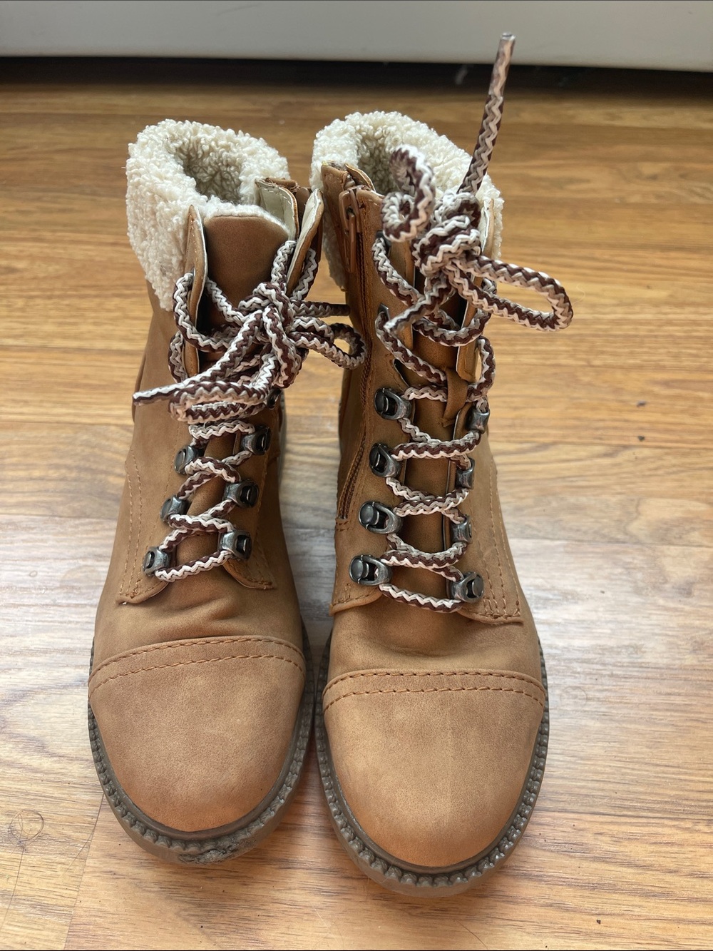 Report Neema Tan Lace-Up Faux Shearling Winter Boots
